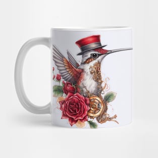 Steampunk Hummingbird with Red Hat and Clocks Mug